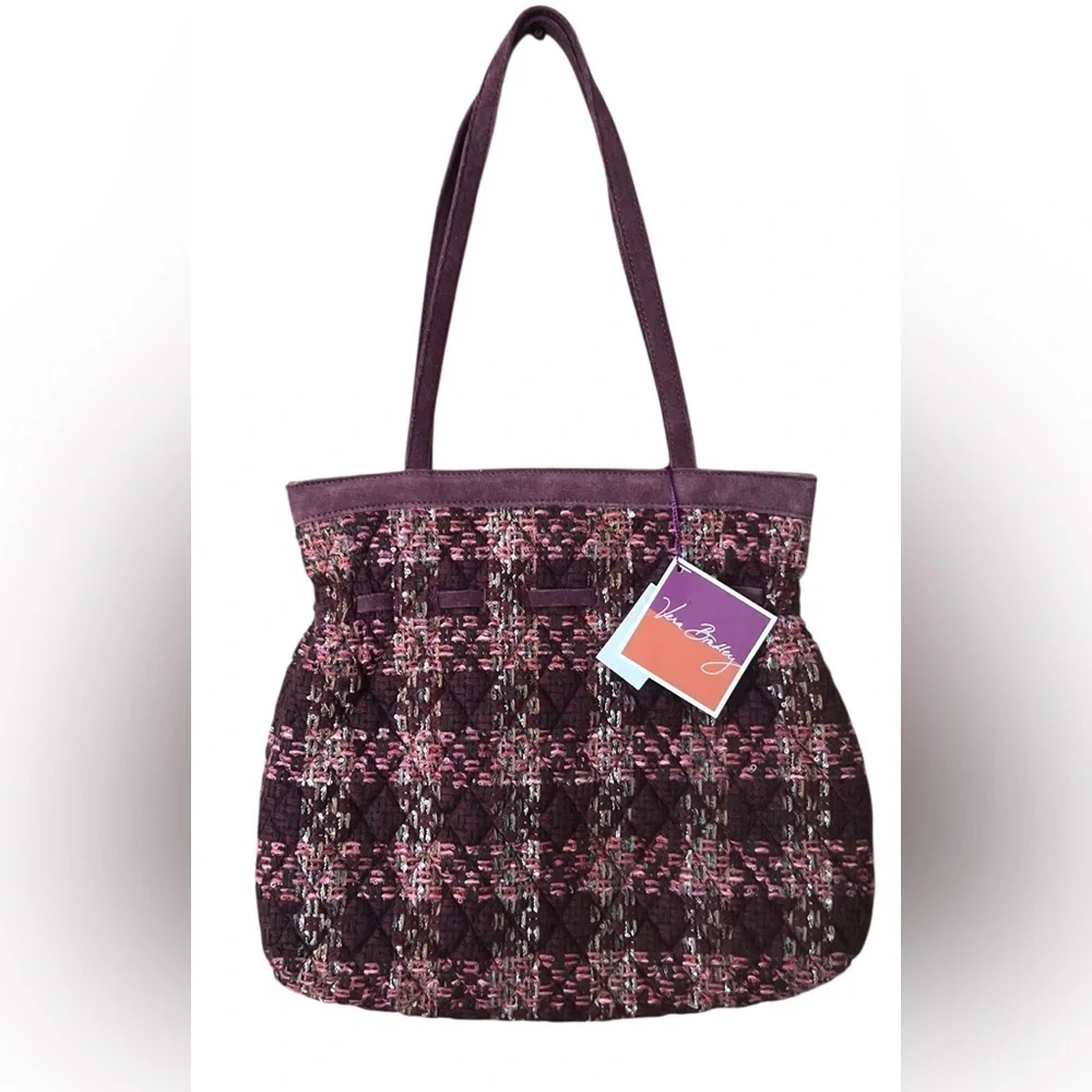 Vera Bradley Cinch Tote Bag Tweed Suede Plum Large Retired Fall Winter/NWT